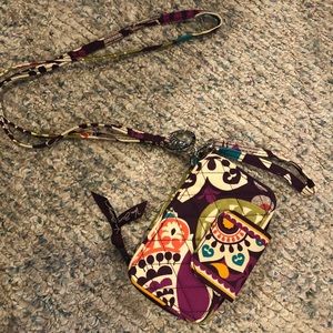 Vera Bradley ID wallet and lanyard in Plum Crazy